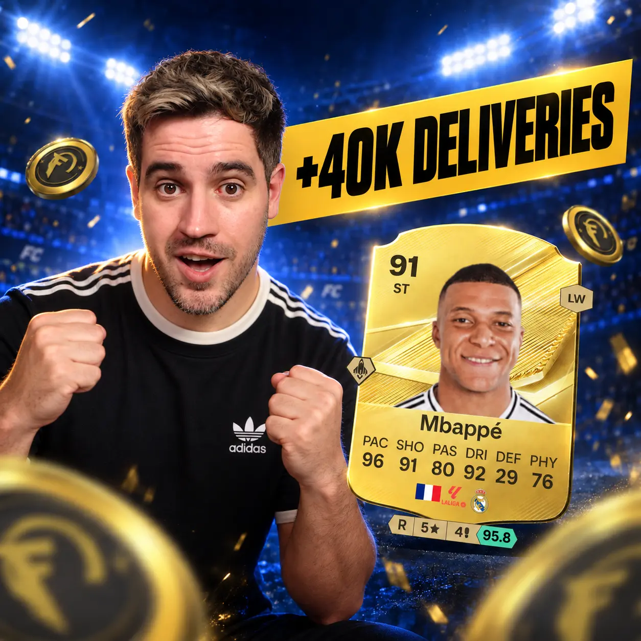 Draking, Futshop partner, next to the EA FC 27 coins artwork and the 40,000 deliveries mark